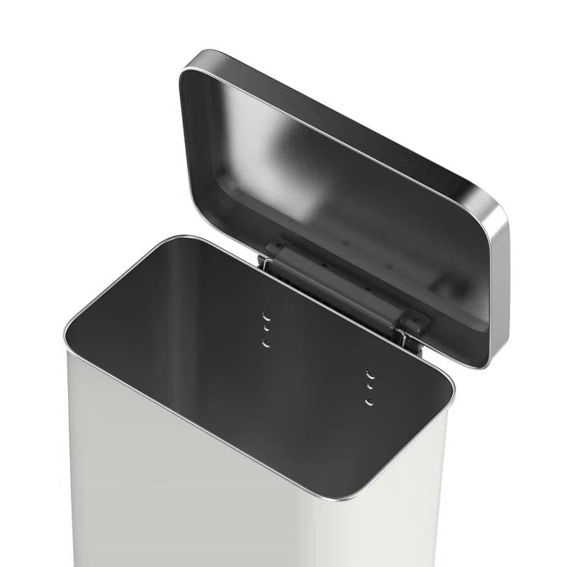 White 20-Gallon Stainless Steel Kitchen Trash Can with Step-on Lid-3