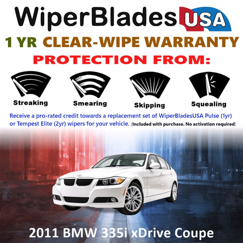 2011 BMW 335i xDrive (Coupe) Wiper Blades w/1yr Wear Warranty (Set of 2) Wipers-1