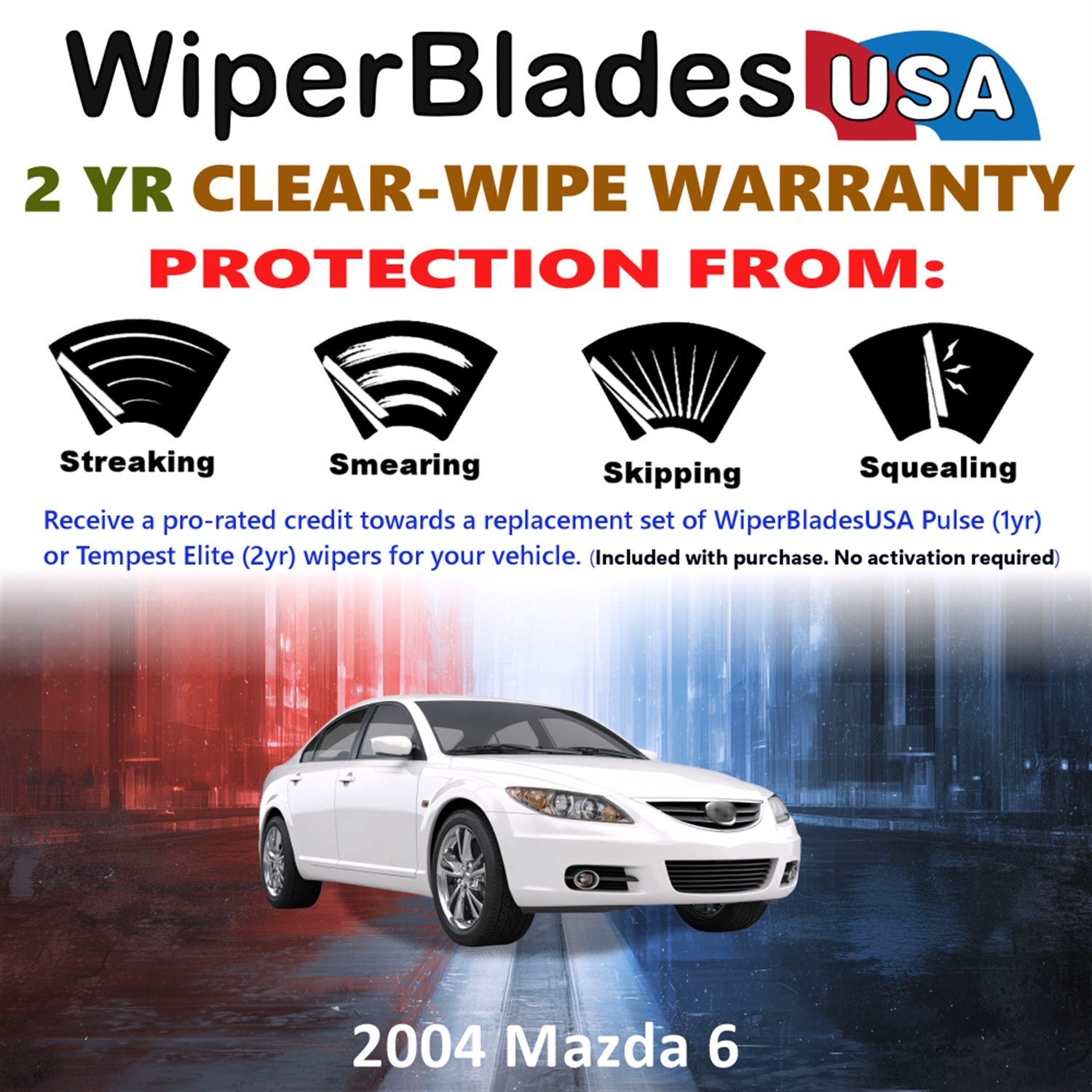2004 Mazda 6 Wiper Blades Set w/2yr Warranty (Set of 2) Tempest Elite Wipers-1
