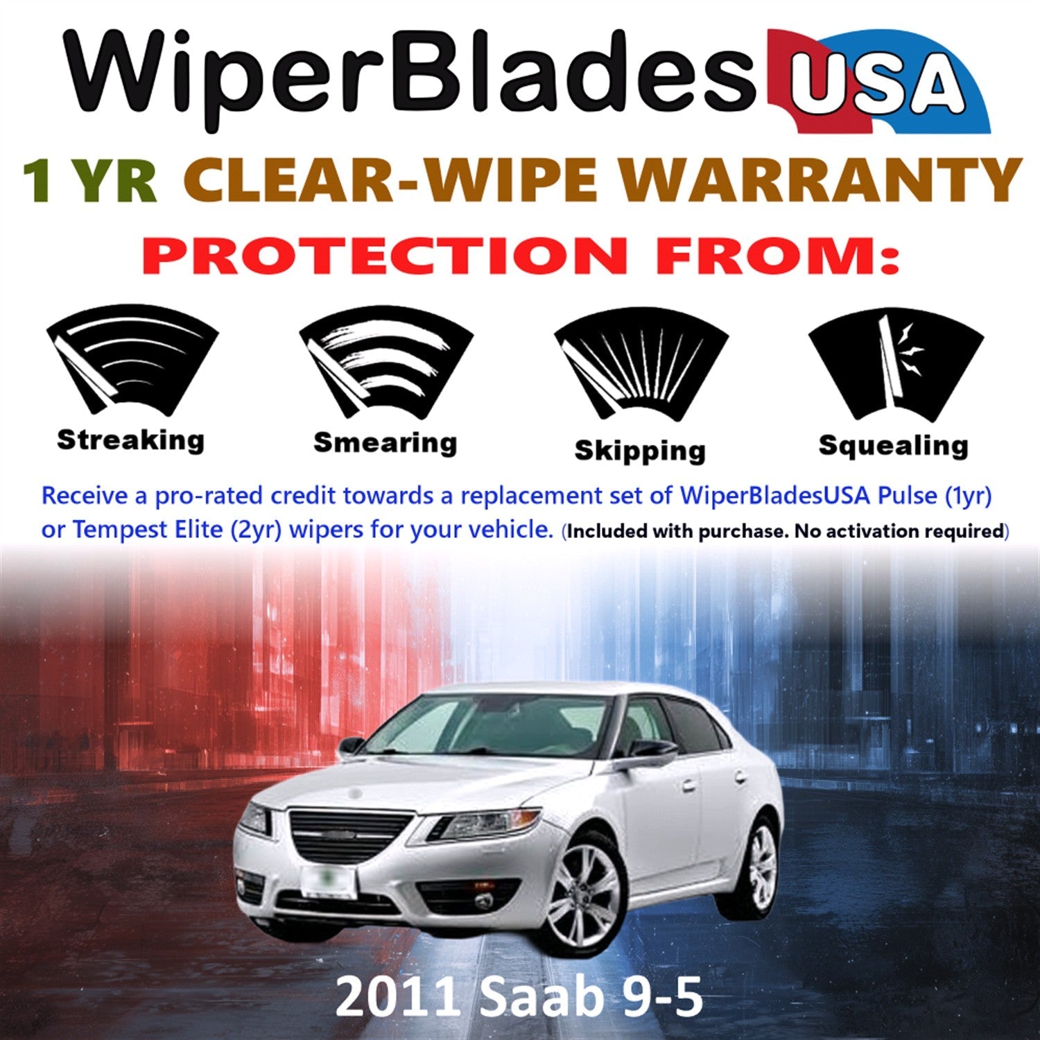 2011 Saab 9-5 Wiper Blades Set w/1yr Wear Warranty (Set of 2) Pulse Beam Wipers-1