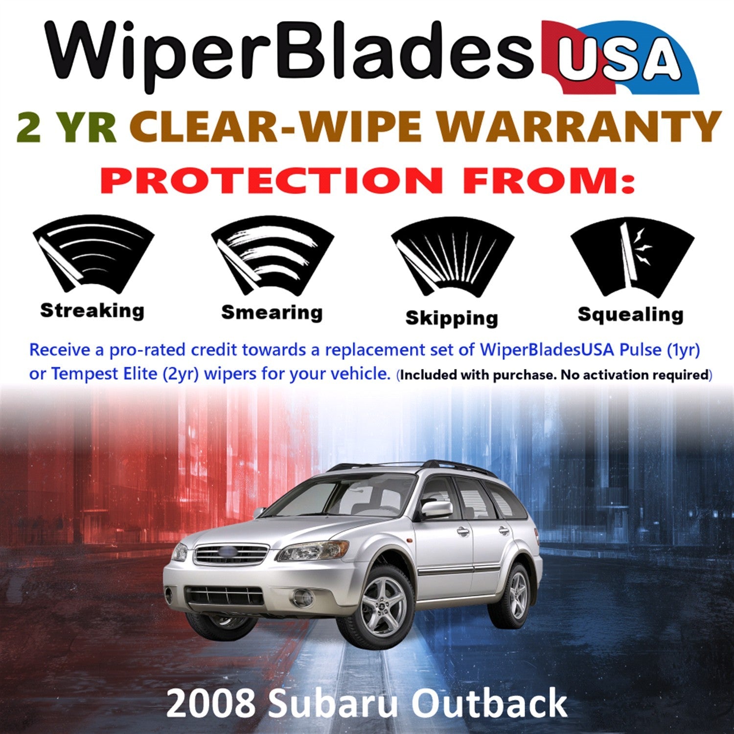 2008 Subaru Outback Wiper Blades w/2yr Wear Warranty (Set of 3) w/Rear Wipers-1
