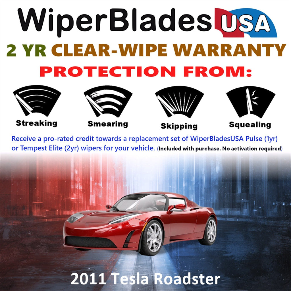 2011 Tesla Roadster Wiper Blades w/2yr Wear Warranty (Set of 2) Beam Wipers-1