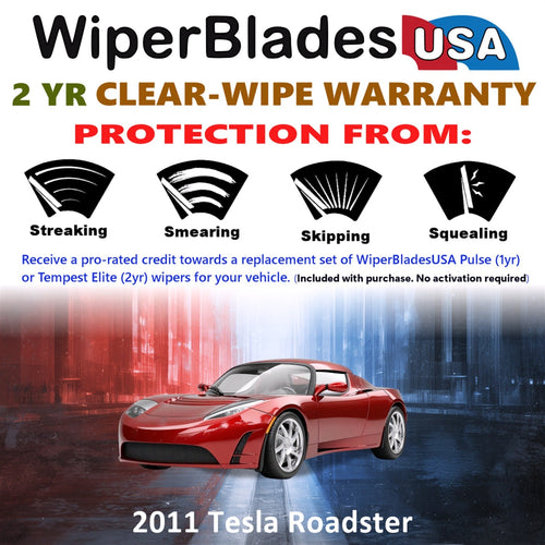 2011 Tesla Roadster Wiper Blades w/2yr Wear Warranty (Set of 2) Beam Wipers-1