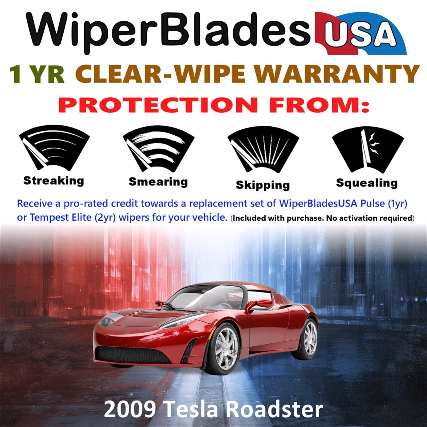 2009 Tesla Roadster Wiper Blades Set w/1yr Warranty (Set of 2) Pulse Beam Wipers-1