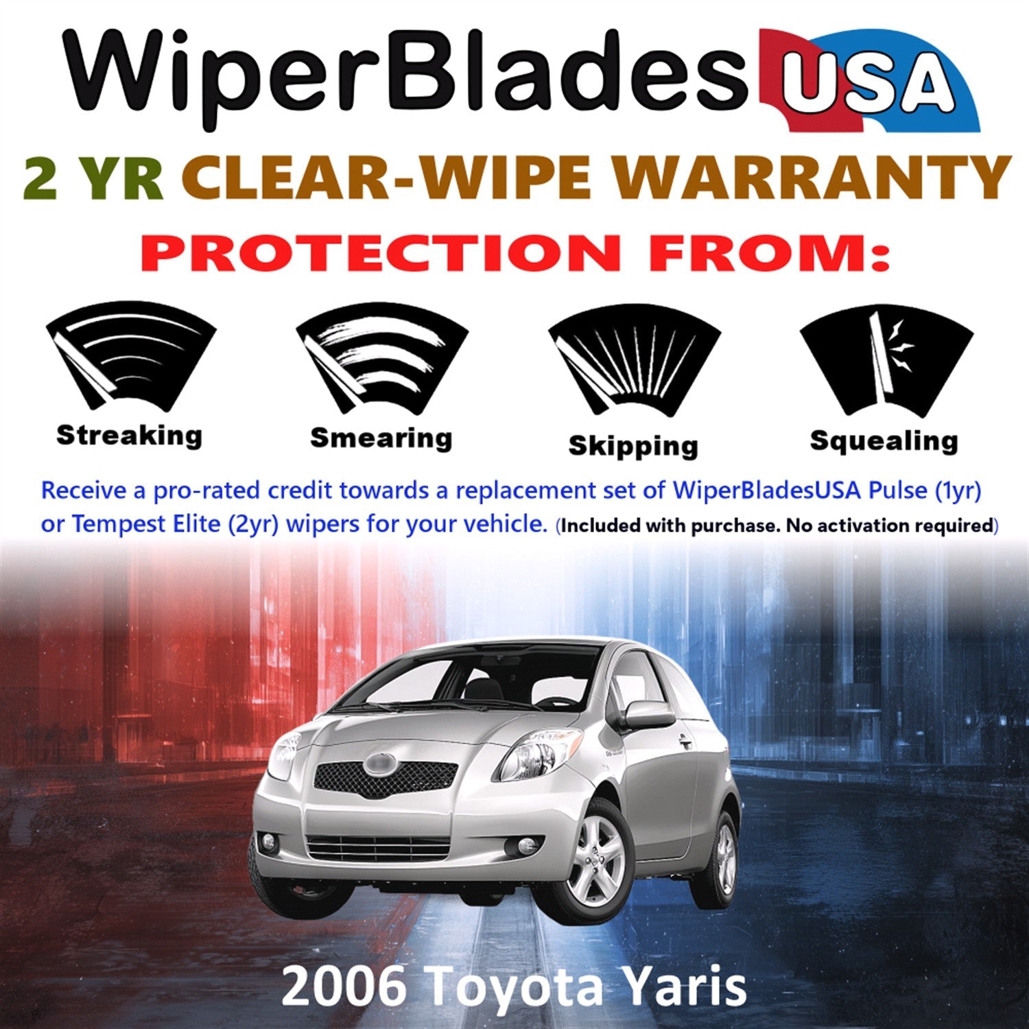 2006 Toyota Yaris Wiper Blades Set w/2yr Wear Warranty (Set of 2) Tempest Elite-1