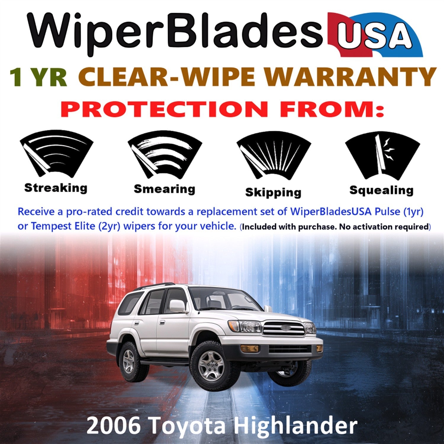 2006 Toyota Highlander Wiper Blades w/1yr Wear Warranty (Set of 3) w/Rear Wipers-1