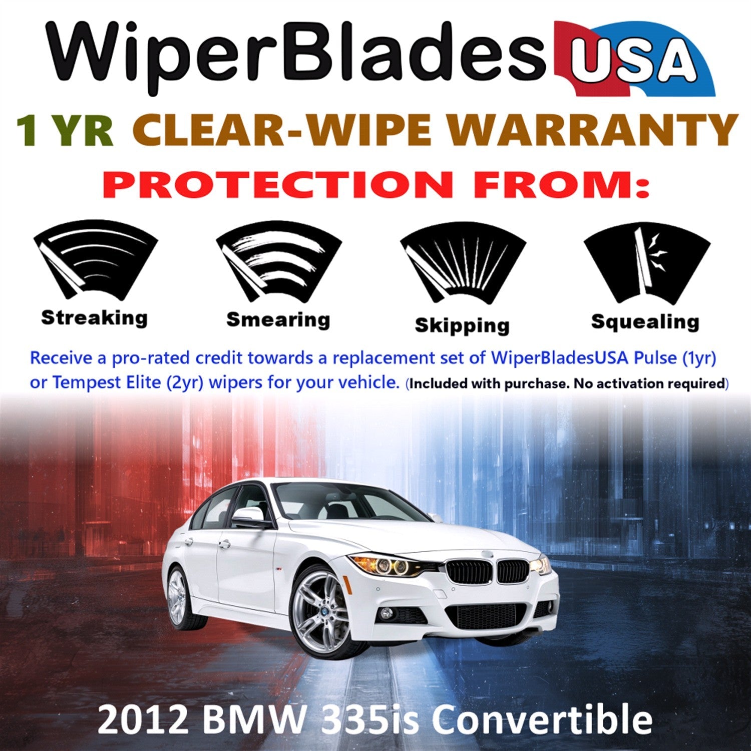 2012 BMW 335is (Convertible) Wiper Blades w/1yr Wear Warranty (Set of 2) Wipers-1