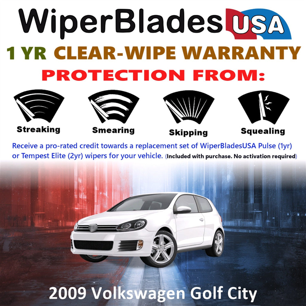 2009 Volkswagen Golf City Wiper Blades w/1yr Wear Warranty (Set of 2) Wipers-1
