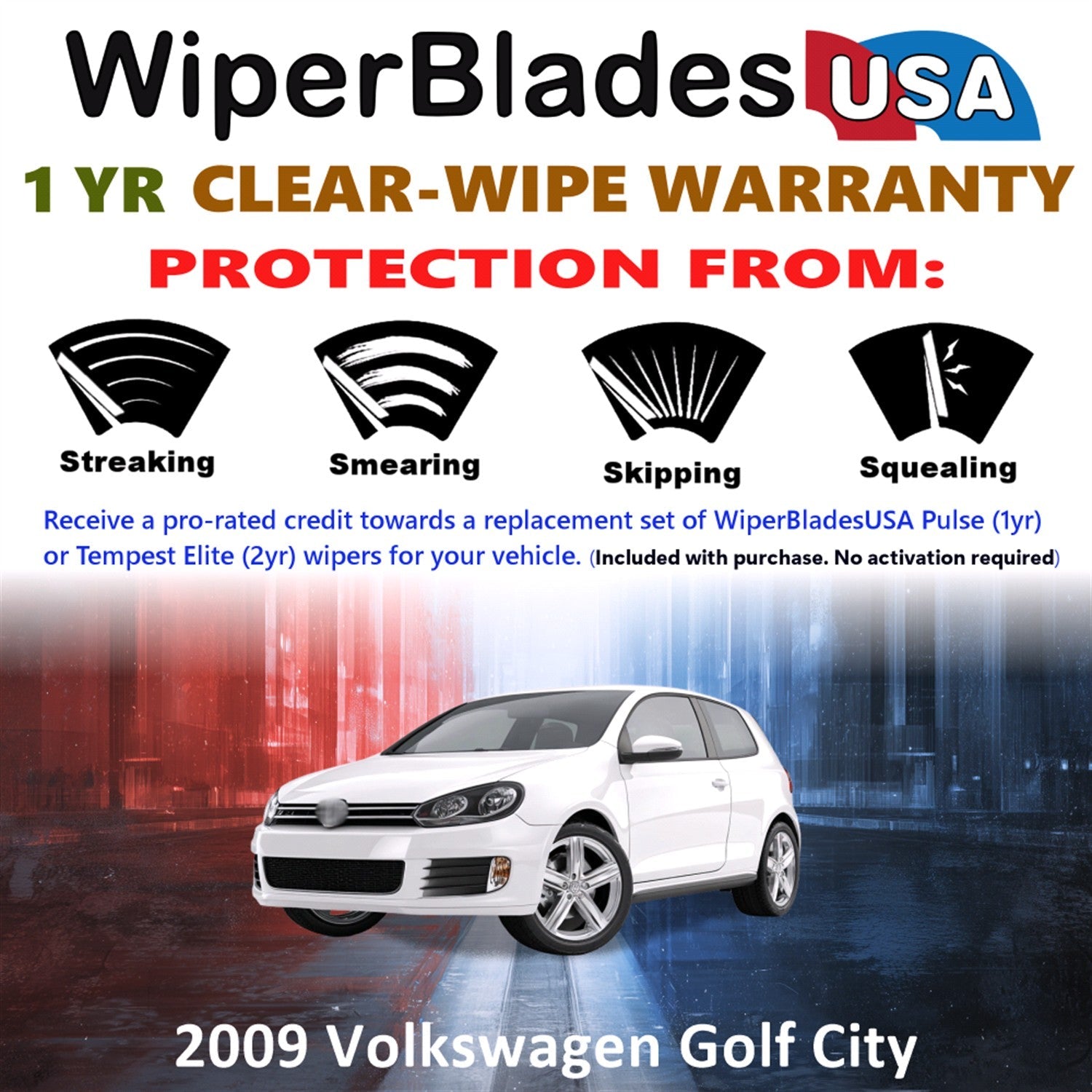 2009 Volkswagen Golf City Wiper Blades w/1yr Wear Warranty (Set of 2) Wipers-1