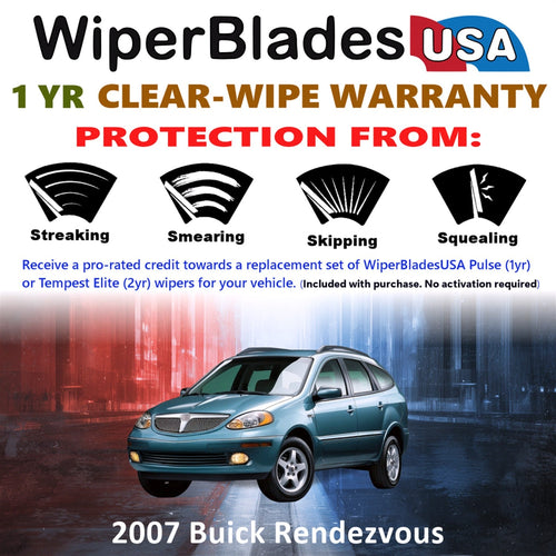 2007 Buick Rendezvous Wiper Blades w/1yr Wear Warranty (Set of 3) w/Rear Wipers-1
