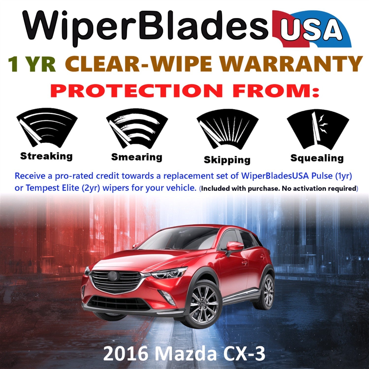 2016 Mazda CX-3 Wiper Blades Set w/1yr Warranty (Set of 2) Pulse Beam Wipers-1