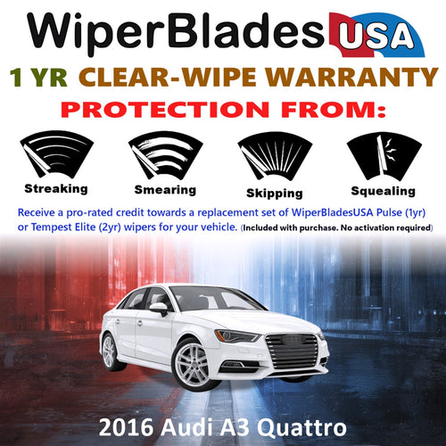 2016 Audi A3 Quattro Wiper Blades w/1yr Wear Warranty (Set of 2) Wipers-1