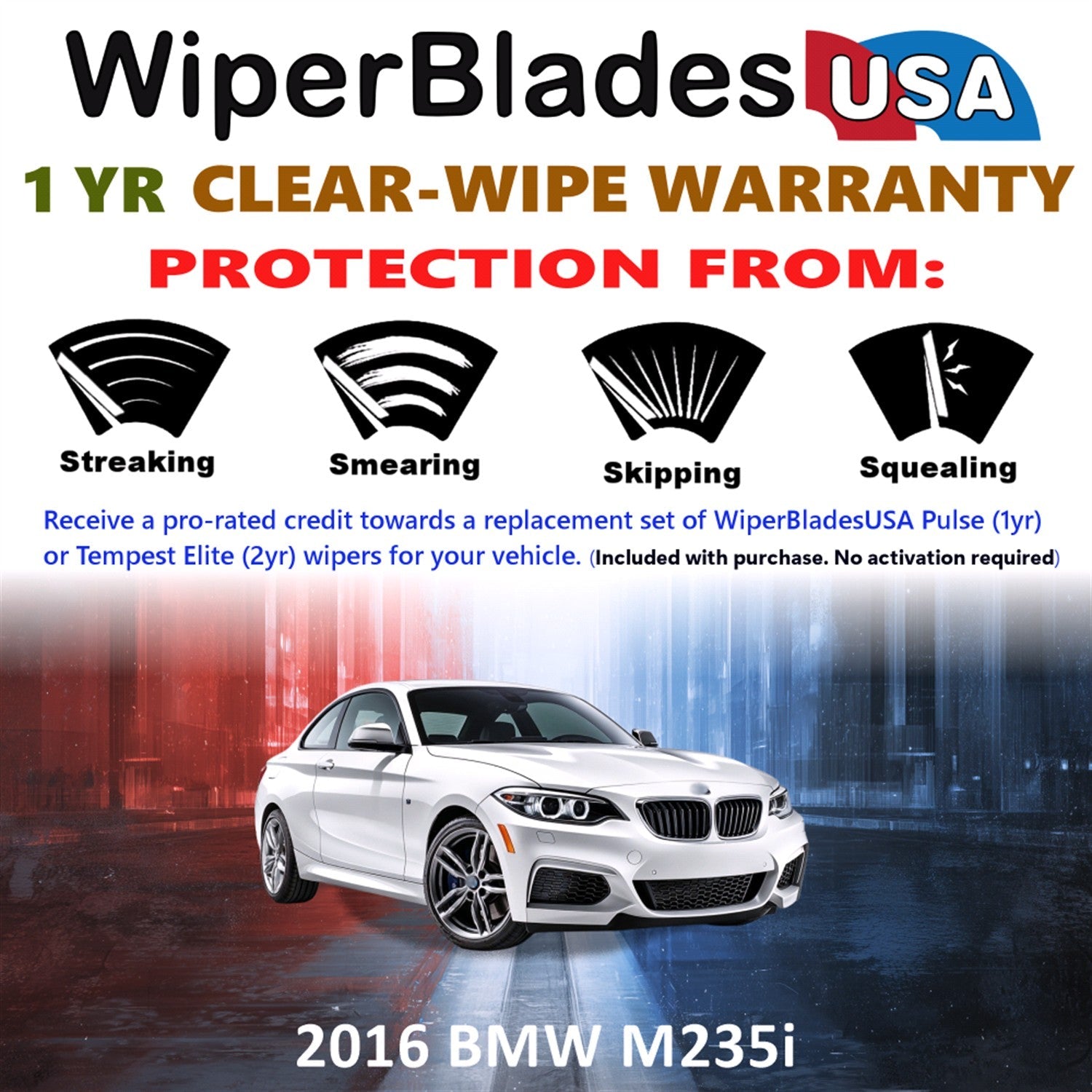2016 BMW M235i Wiper Blades Set w/1yr Wear Warranty (Set of 2) Pulse Beam Wipers-1