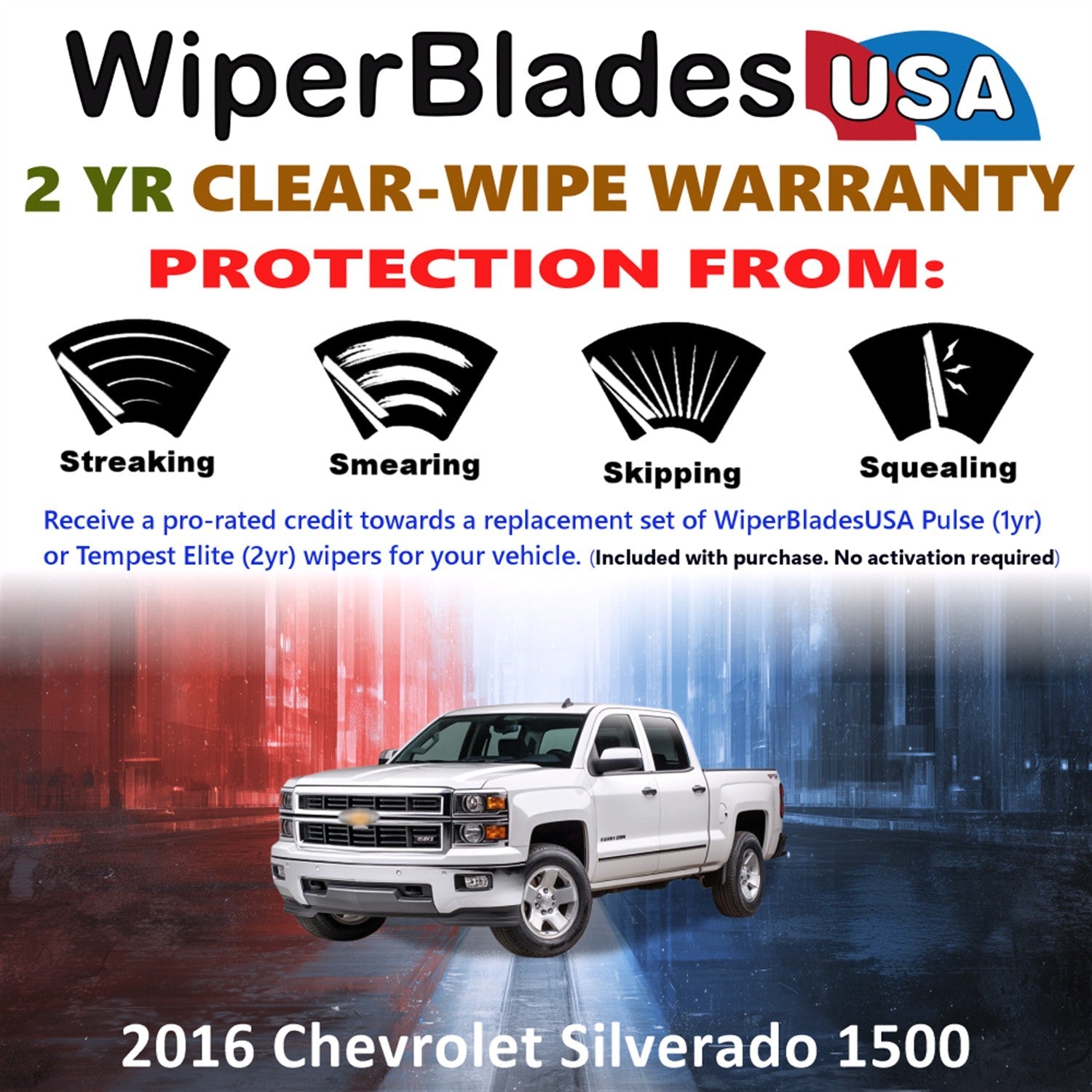 2016 Chevrolet Silverado 1500 Wiper Blades w/2yr Wear Warranty (Set of 2) Wipers-1