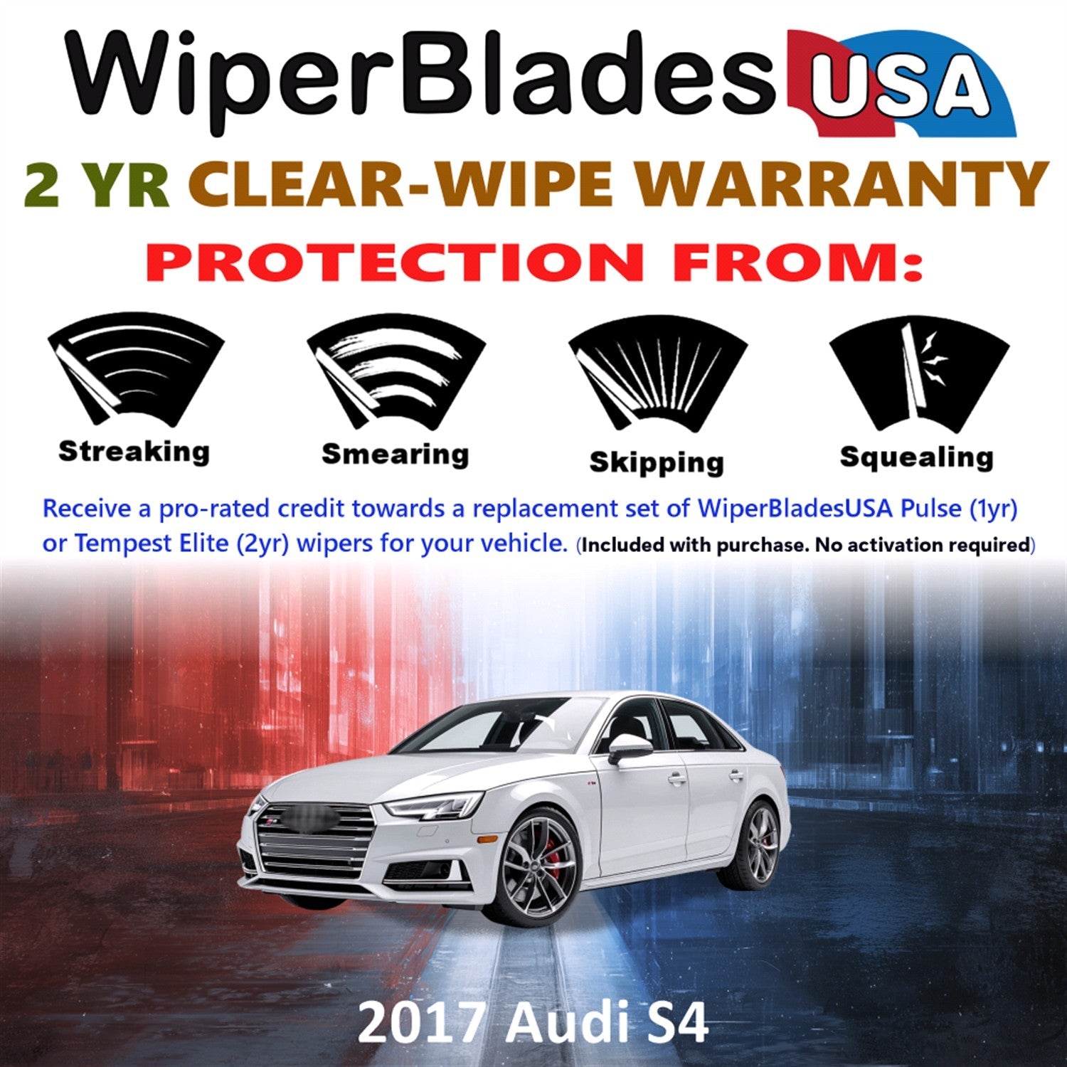 2017 Audi S4 Wiper Blades Set w/2yr Warranty (Set of 2) Tempest Elite Wipers-1