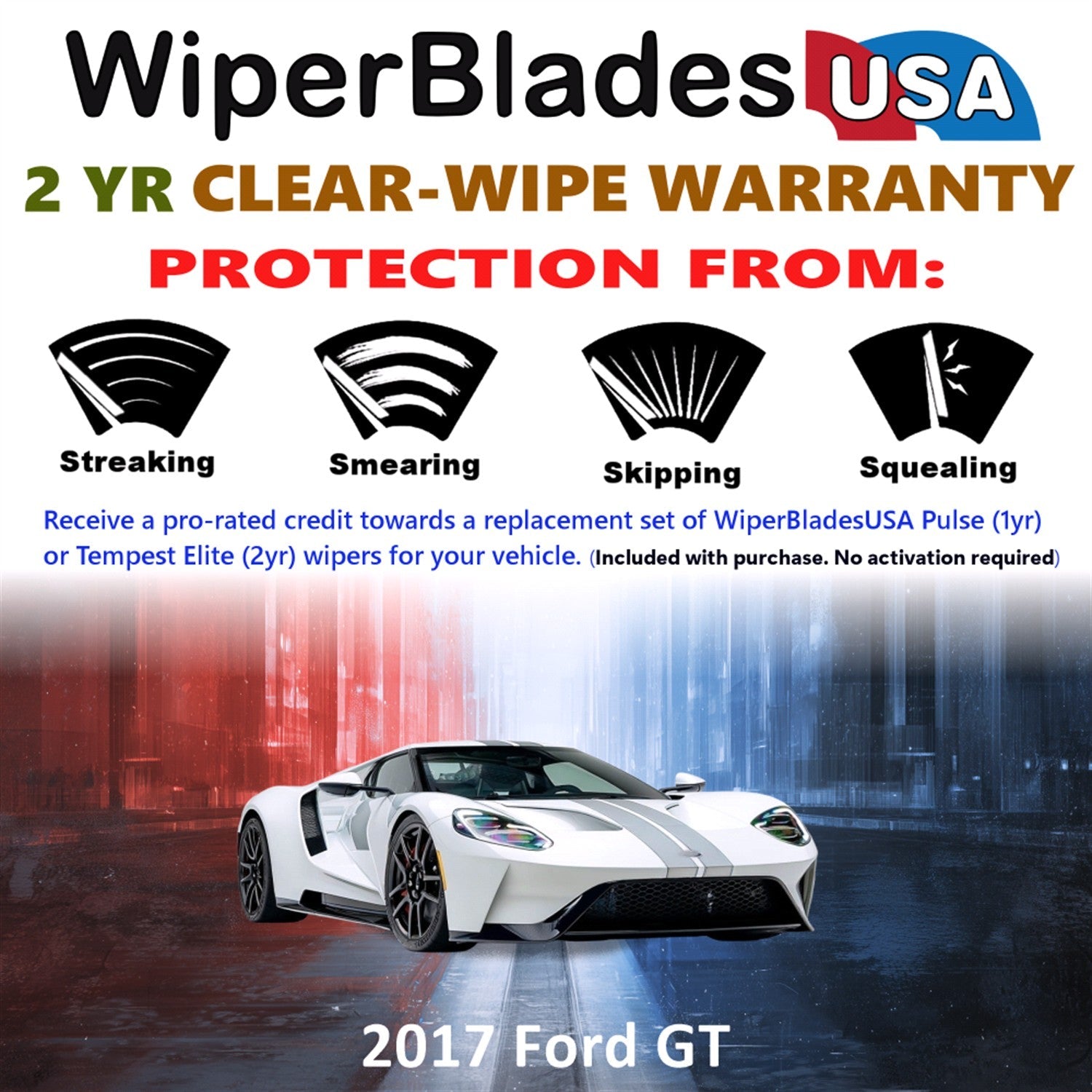 2017 Ford GT Wiper Blades Set w/2yr Warranty (Set of 2) Tempest Elite Wipers-1