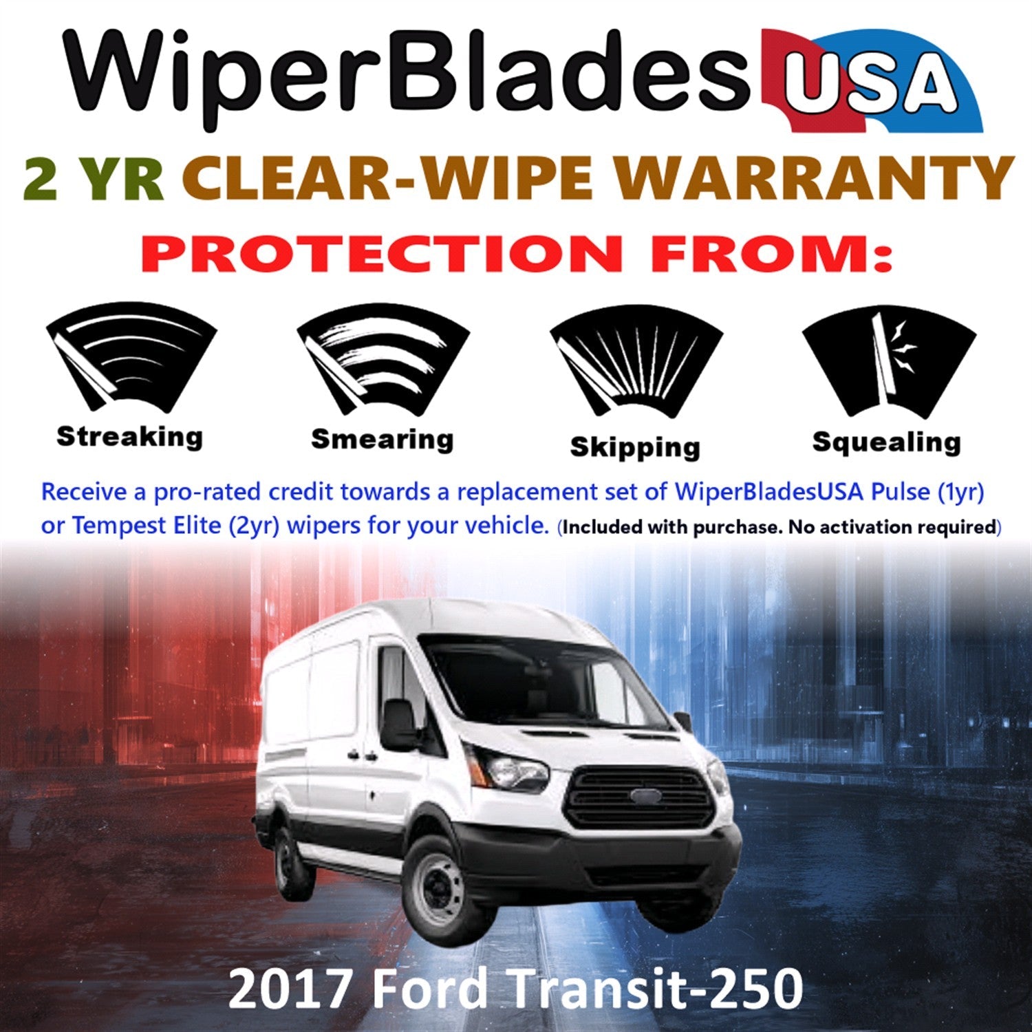 2017 Ford Transit-250 Wiper Blades w/2yr Wear Warranty (Set of 2) Beam Wipers-1