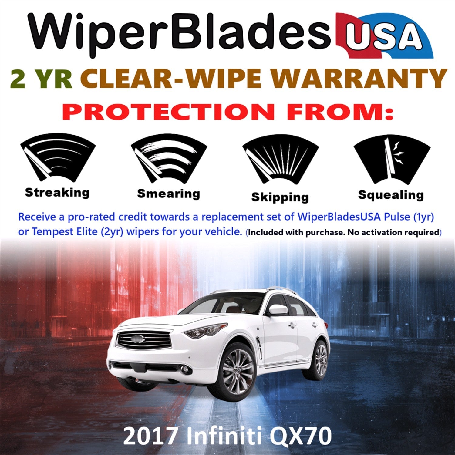 2017 Infiniti QX70 Wiper Blades Set w/2yr Wear Warranty (Set of 2) Tempest Elite-1