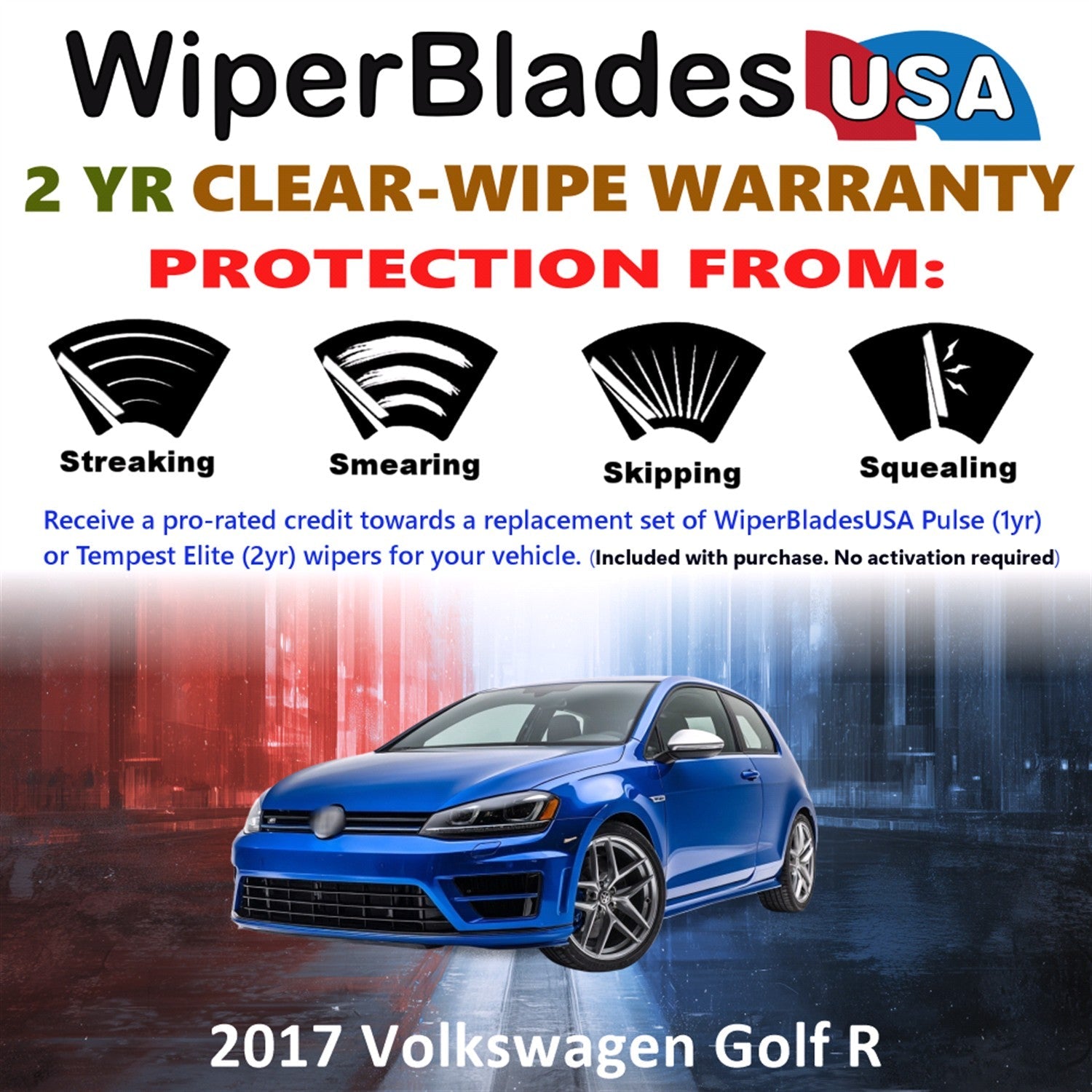 2017 Volkswagen Golf R Wiper Blades w/2yr Wear Warranty (Set of 3) w/Rear Wipers-1