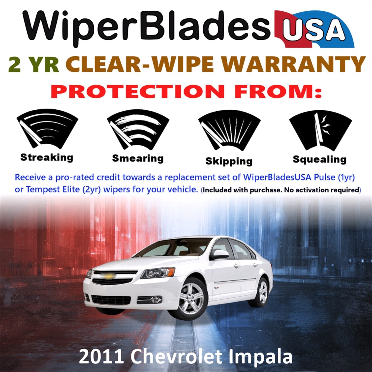 2011 Chevrolet Impala Wiper Blades w/2yr Wear Warranty (Set of 2) Beam Wipers-1