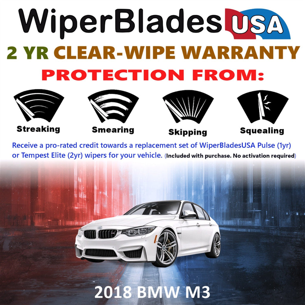 2018 BMW M3 Wiper Blades Set w/2yr Wear Warranty (Set of 2) Tempest Elite Wipers-1