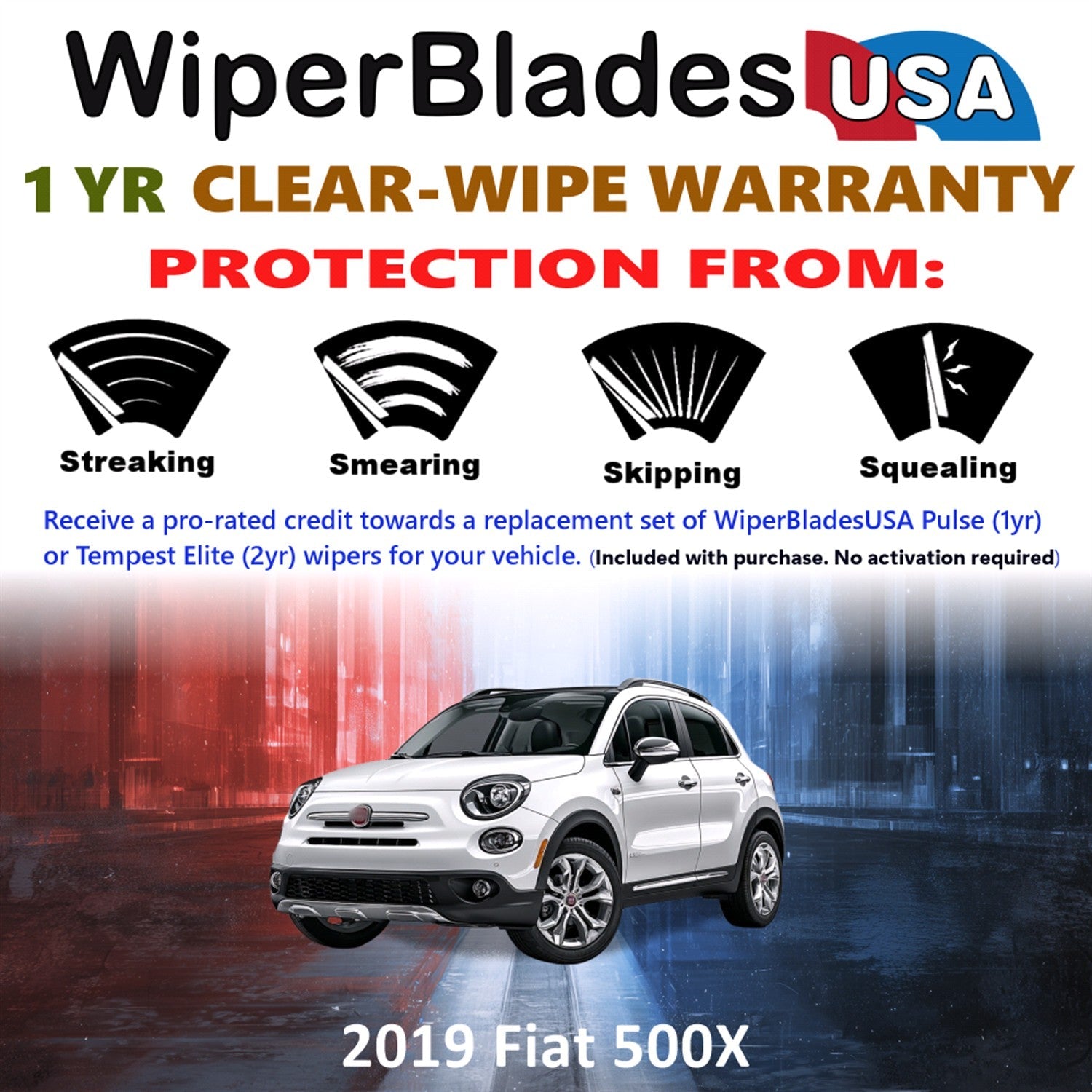 2019 Fiat 500X Wiper Blades Set w/1yr Wear Warranty (Set of 2) Pulse Beam Wipers-1
