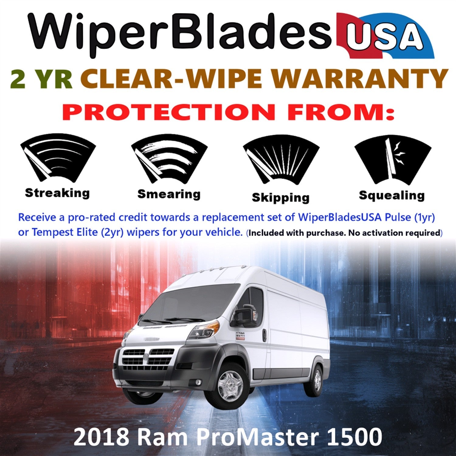 2018 Ram ProMaster 1500 Wiper Blades w/2yr Wear Warranty (Set of 2) Beam Wipers-1