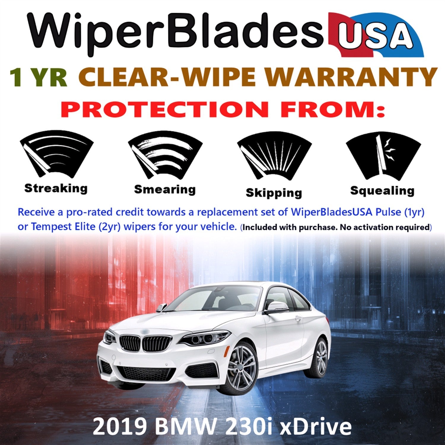2019 BMW 230i xDrive Wiper Blades w/1yr Wear Warranty (Set of 2) Wipers-1