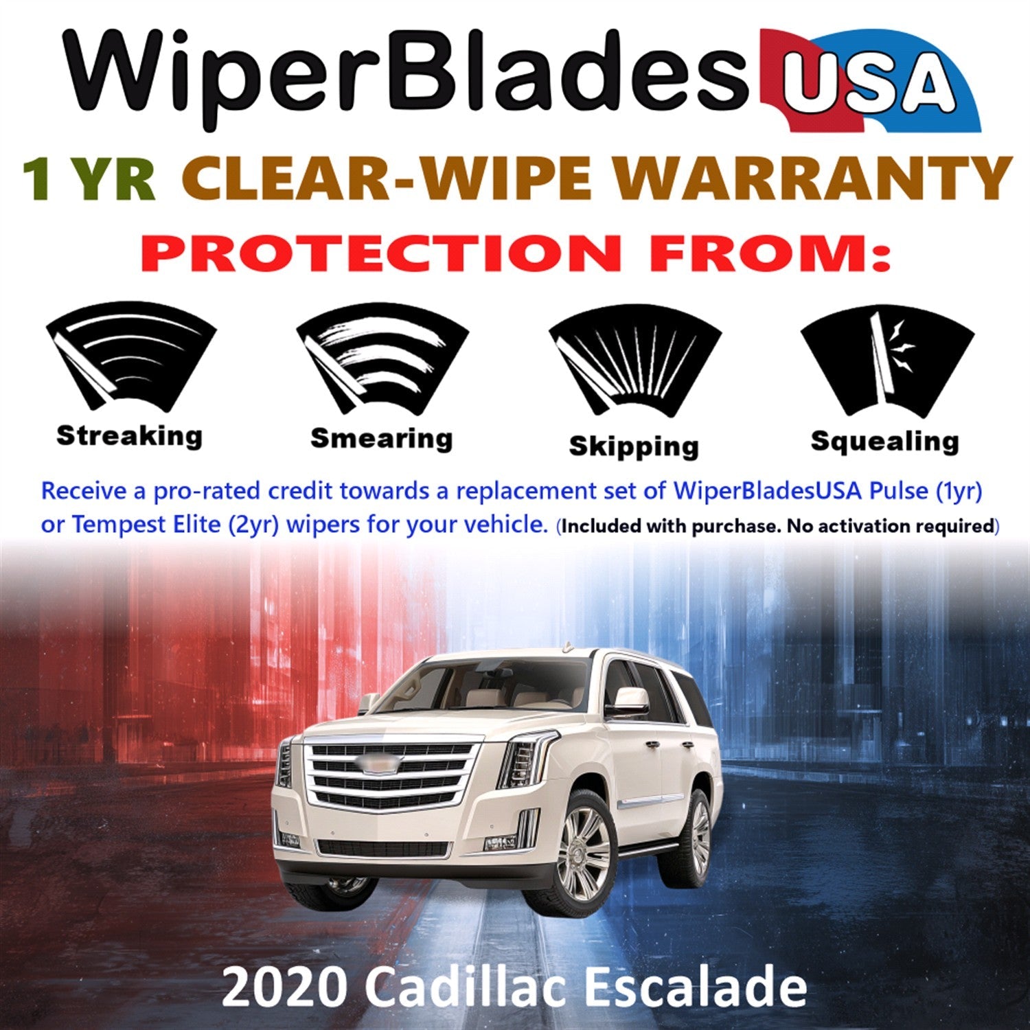 2020 Cadillac Escalade Wiper Blades w/1yr Wear Warranty (Set of 3) w/Rear Wipers-1