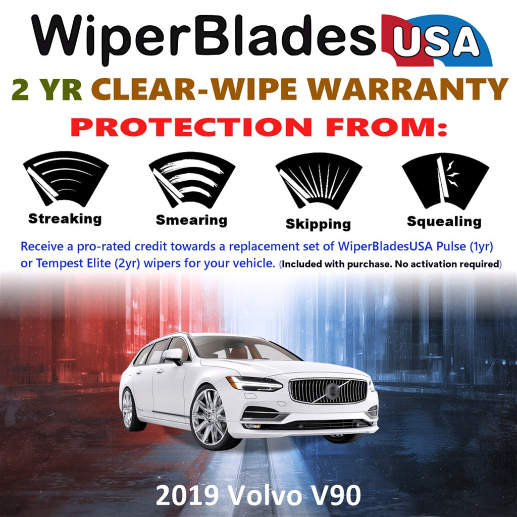 2019 Volvo V90 Wiper Blades w/2yr Wear Warranty (Set of 3) w/Rear Beam Wipers-1