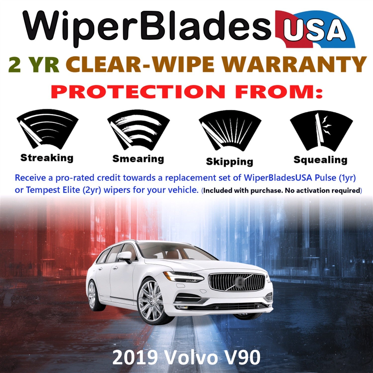 2019 Volvo V90 Wiper Blades w/2yr Wear Warranty (Set of 3) w/Rear Beam Wipers-1