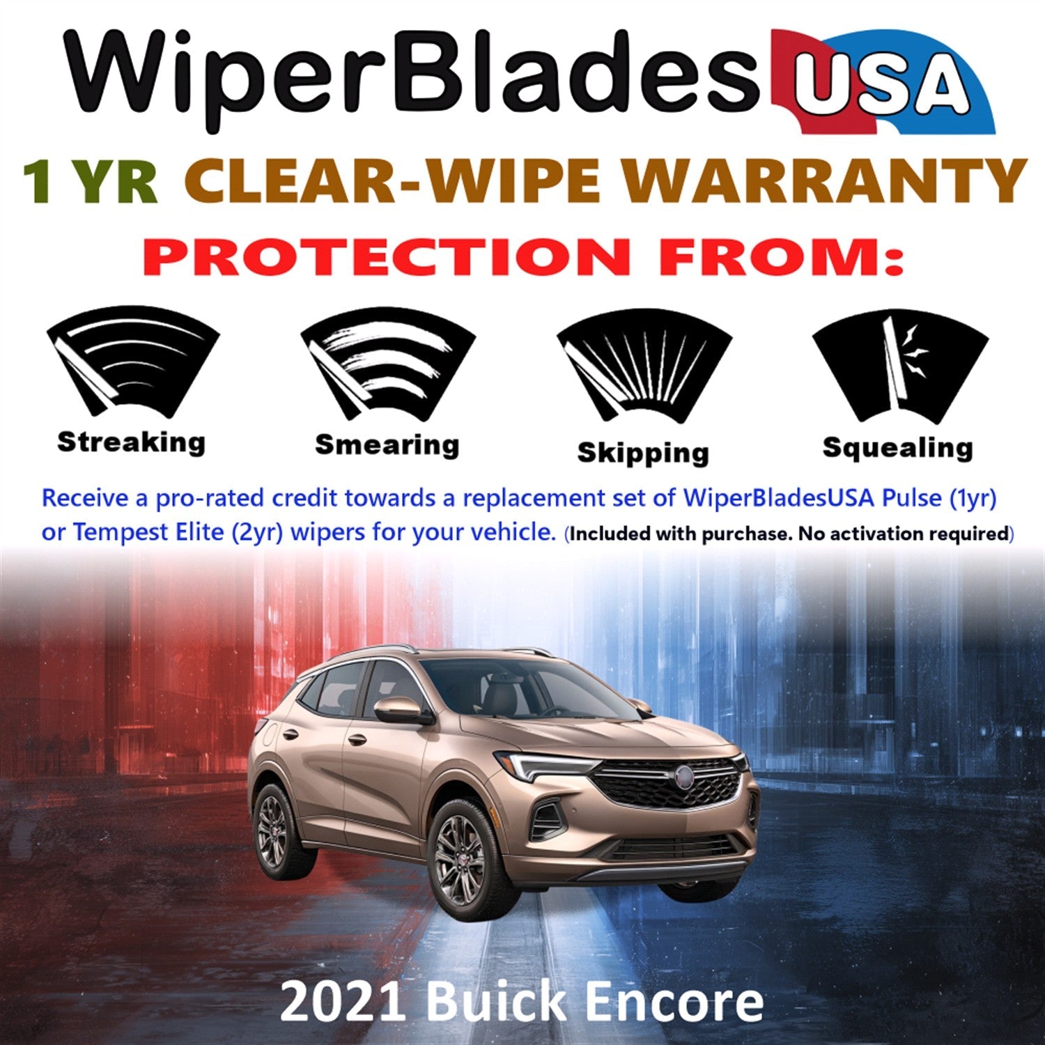 2021 Buick Encore Wiper Blades w/1yr Wear Warranty (Set of 3) w/Rear Wipers-1