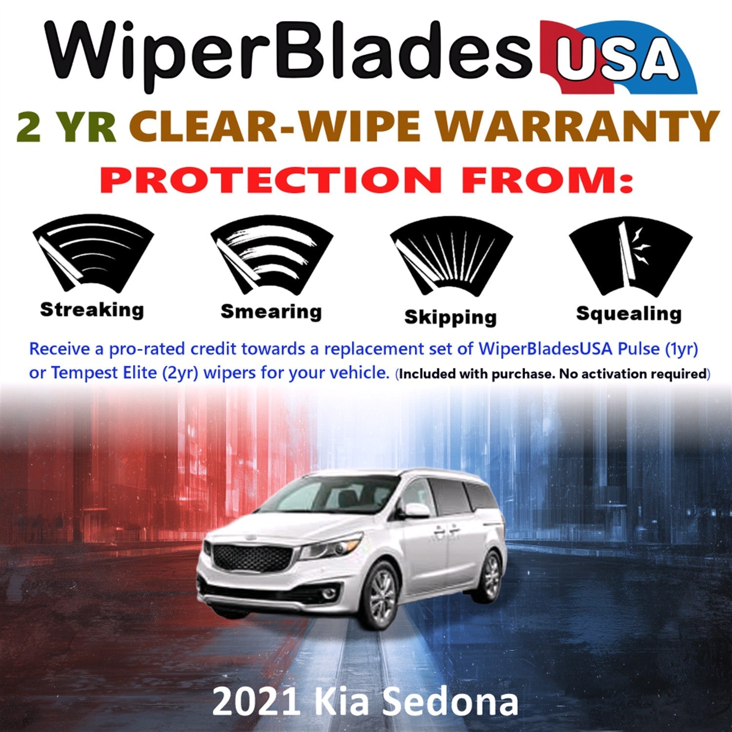 2021 Kia Sedona Wiper Blades Set w/2yr Warranty (Set of 2) Tempest Elite Wipers-1