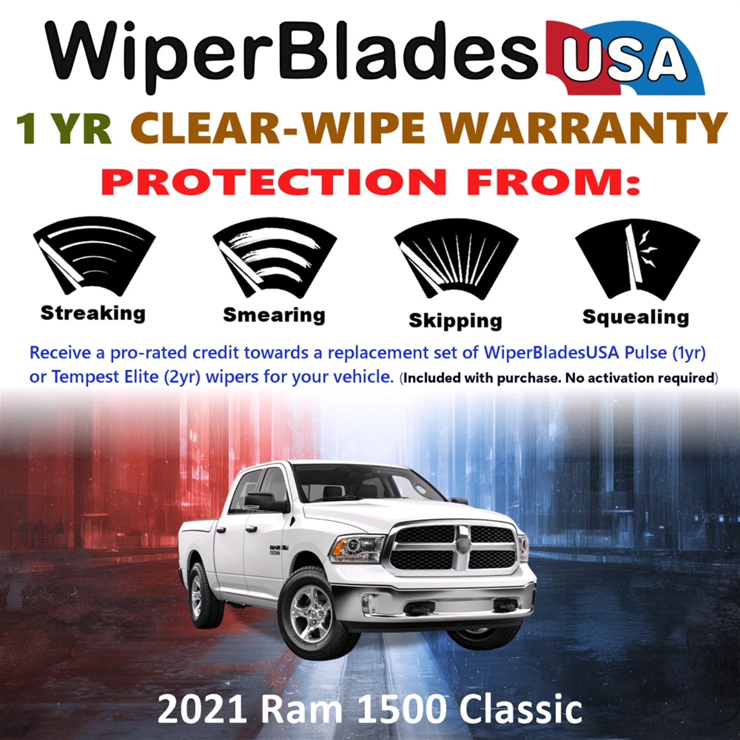 2021 Ram 1500 Classic Wiper Blades w/1yr Wear Warranty (Set of 2) Wipers-1
