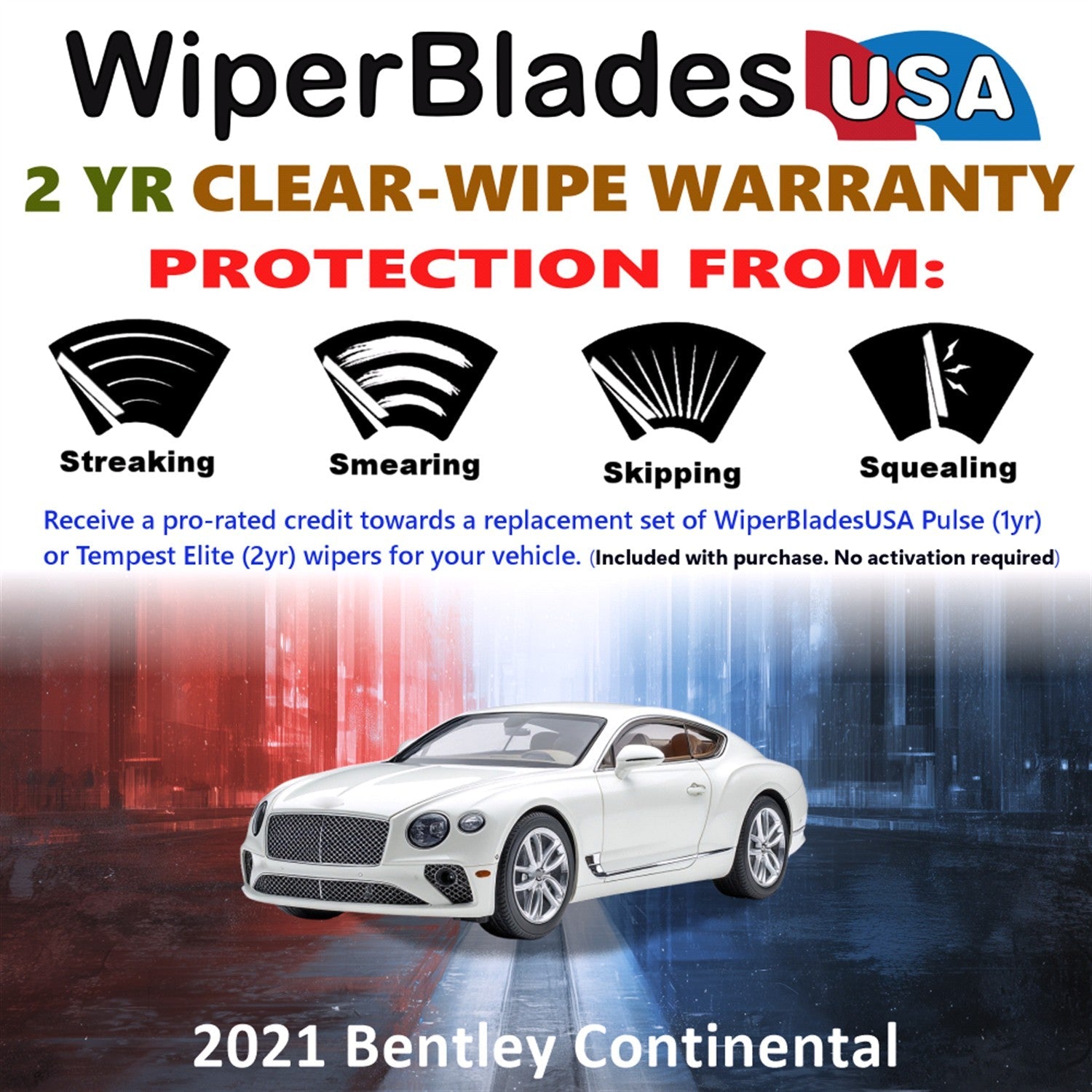 2021 Bentley Continental Wiper Blades w/2yr Wear Warranty (Set of 2) Beam Wipers-1