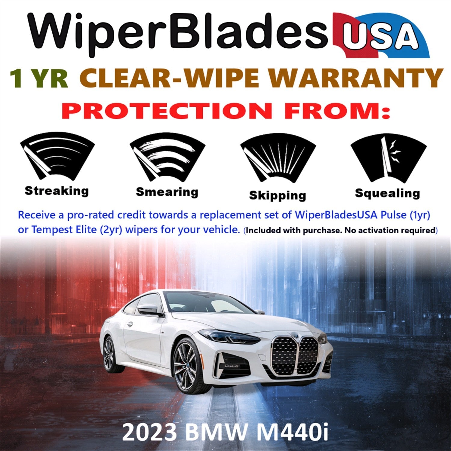 2023 BMW M440i Wiper Blades Set w/1yr Wear Warranty (Set of 2) Pulse Beam Wipers-1