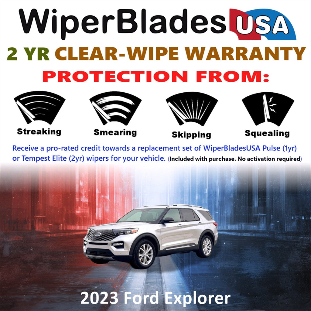 2023 Ford Explorer Wiper Blades Set w/2yr Wear Warranty (Set of 2) Tempest Elite-1