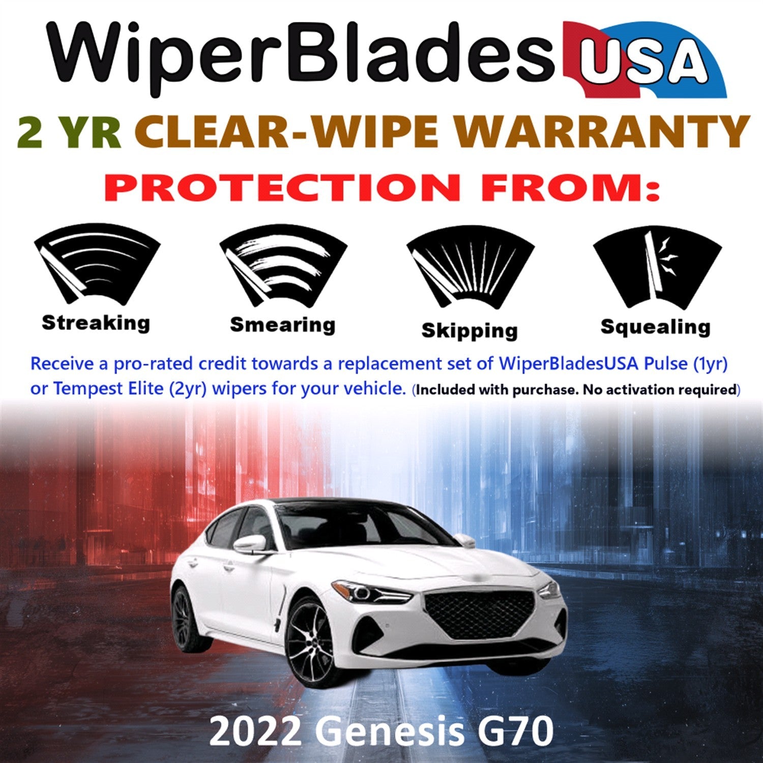2022 Genesis G70 Wiper Blades Set w/2yr Warranty (Set of 2) Tempest Elite Wipers-1