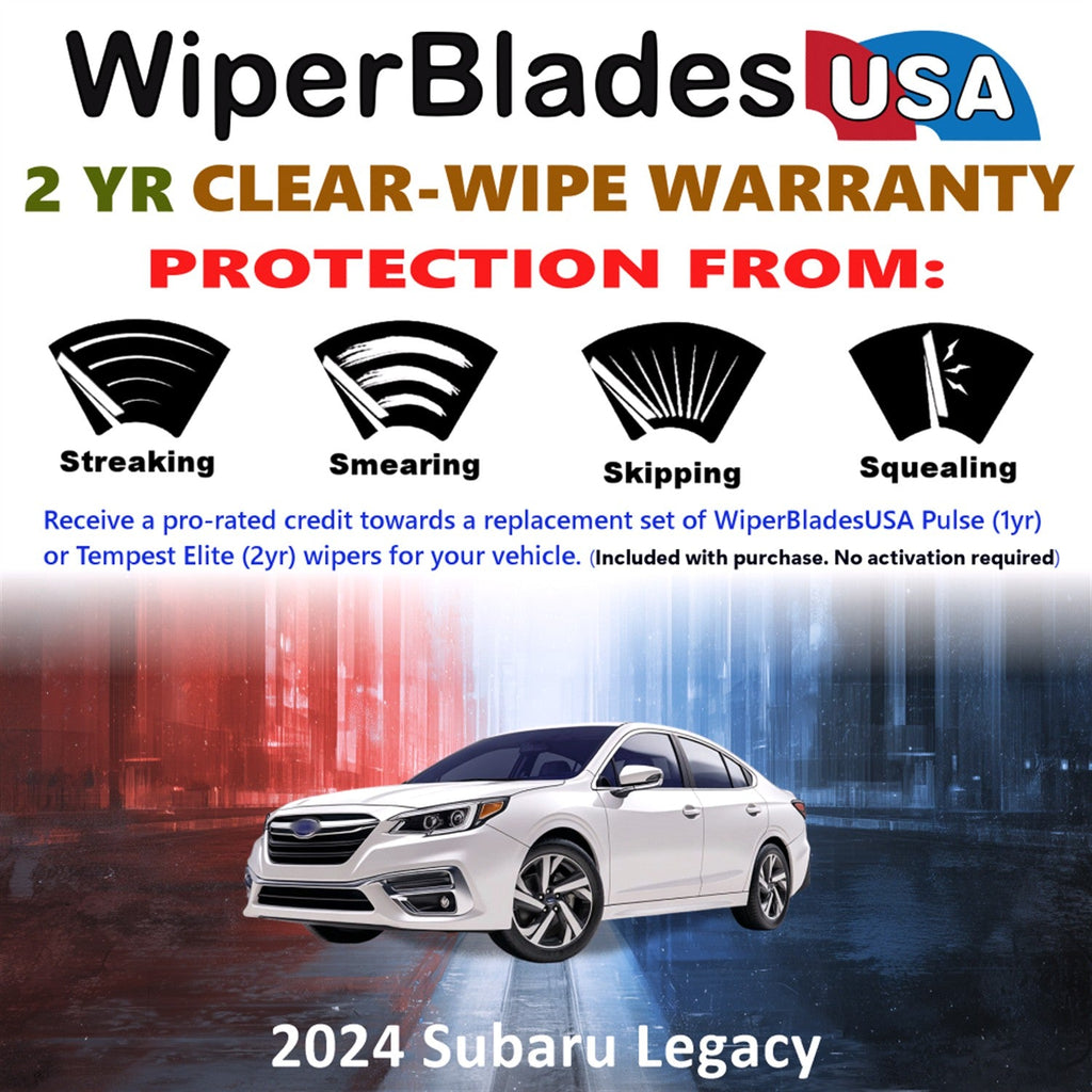 2024 Subaru Legacy Wiper Blades Set w/2yr Wear Warranty (Set of 2) Tempest Elite-1