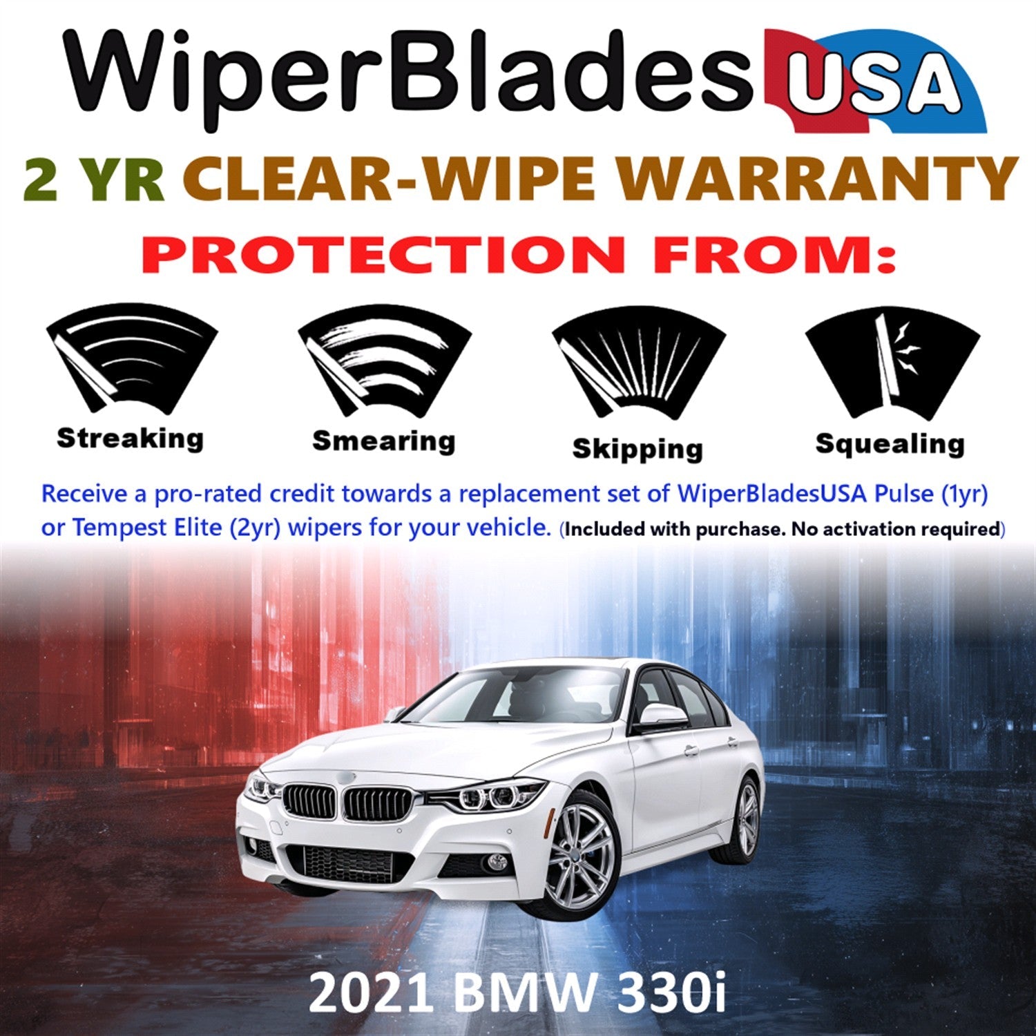 2021 BMW 330i Wiper Blades Set w/2yr Warranty (Set of 2) Tempest Elite Wipers-1
