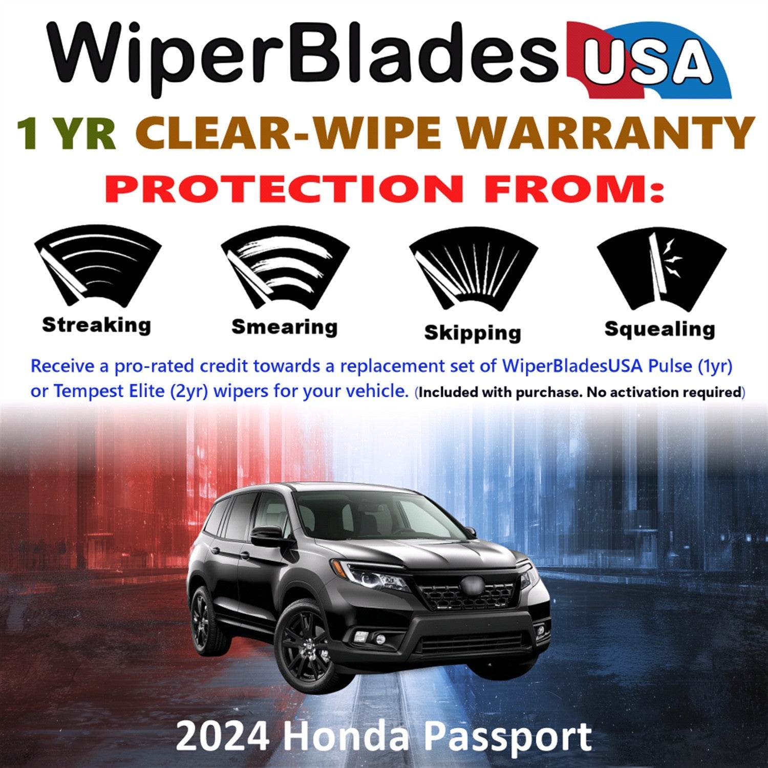 2024 Honda Passport Wiper Blades w/1yr Wear Warranty (Set of 3) w/Rear Wipers-1