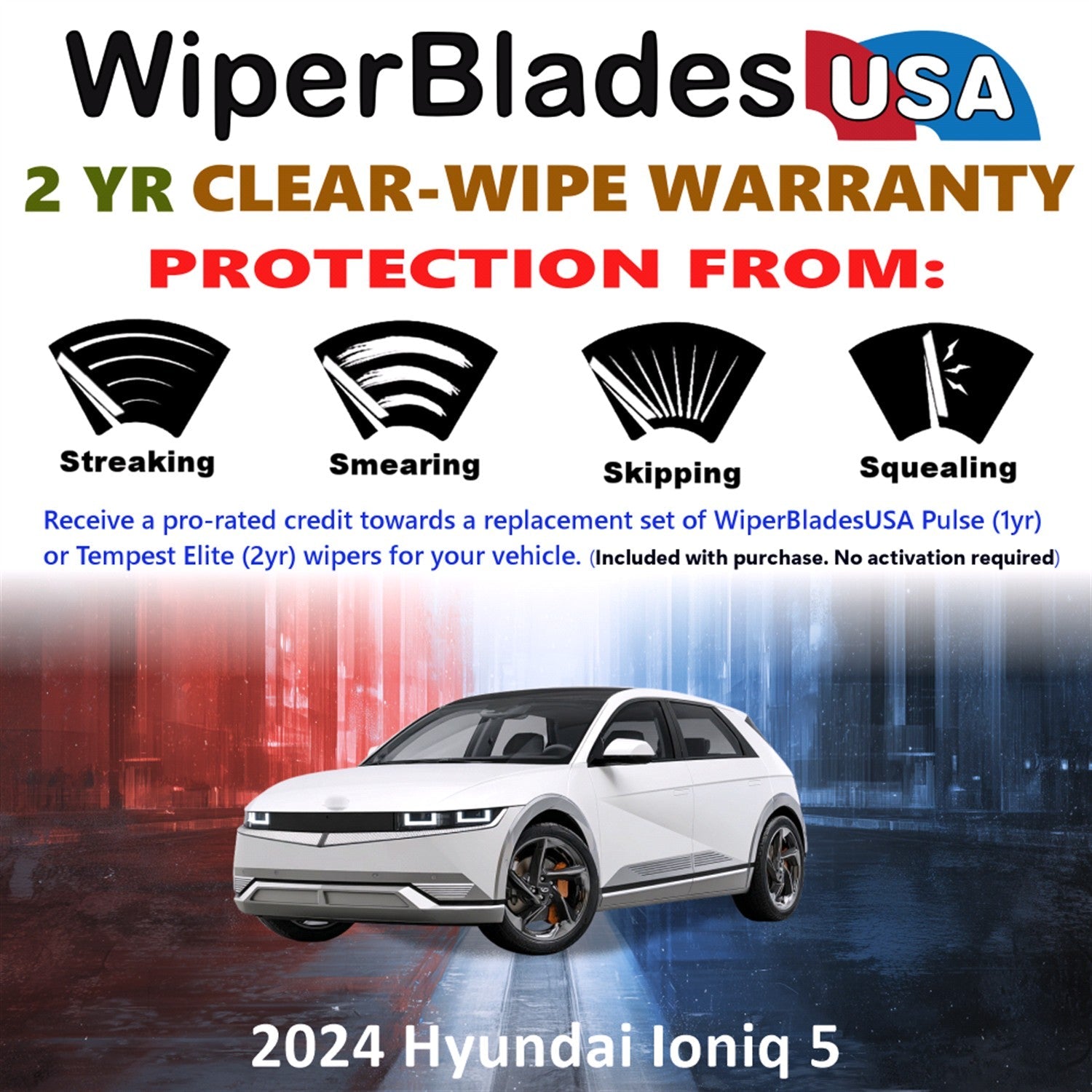 2024 Hyundai Ioniq 5 Wiper Blades w/2yr Wear Warranty (Set of 2) Beam Wipers-1