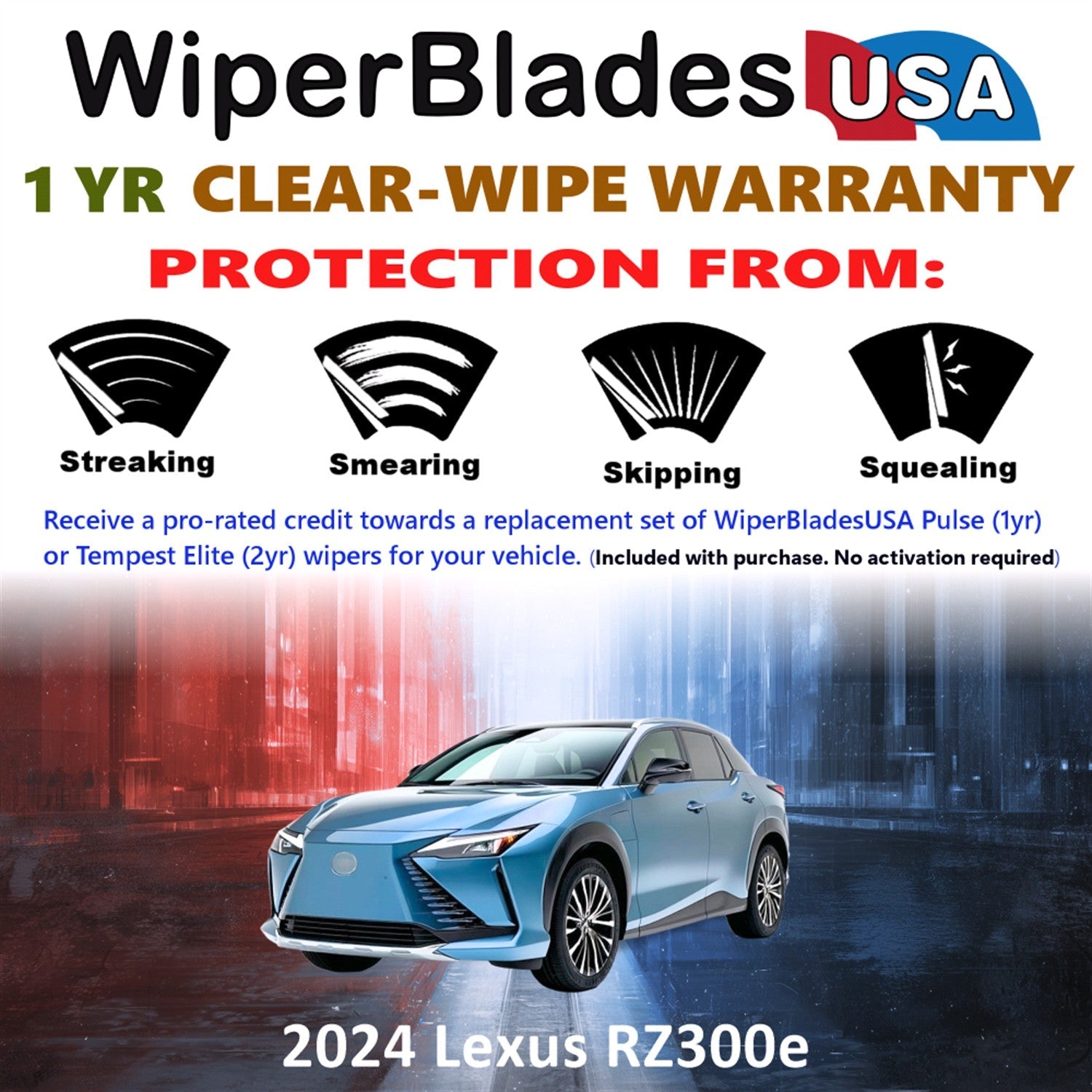 2024 Lexus RZ300e Wiper Blades Set w/1yr Warranty (Set of 2) Pulse Beam Wipers-1