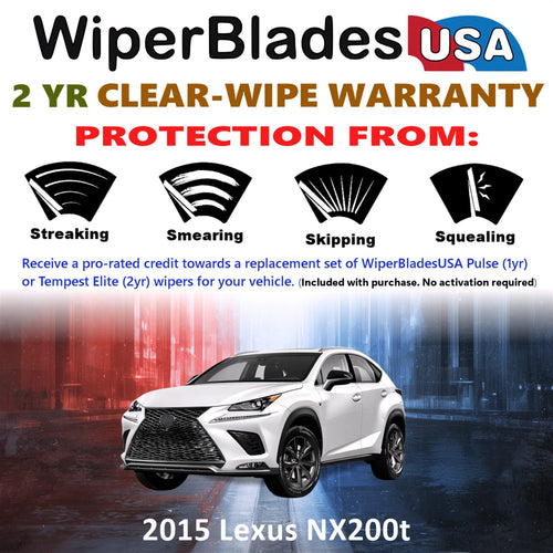 2015 Lexus NX200t Wiper Blades Set w/2yr Wear Warranty (Set of 2) Tempest Elite-1