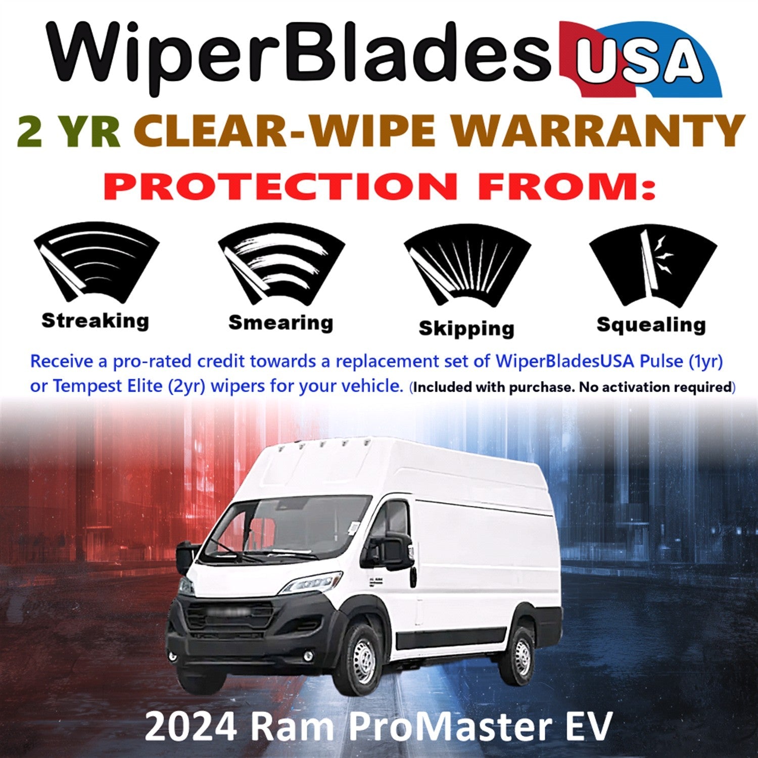 2024 Ram ProMaster EV Wiper Blades w/2yr Wear Warranty (Set of 2) Beam Wipers-1