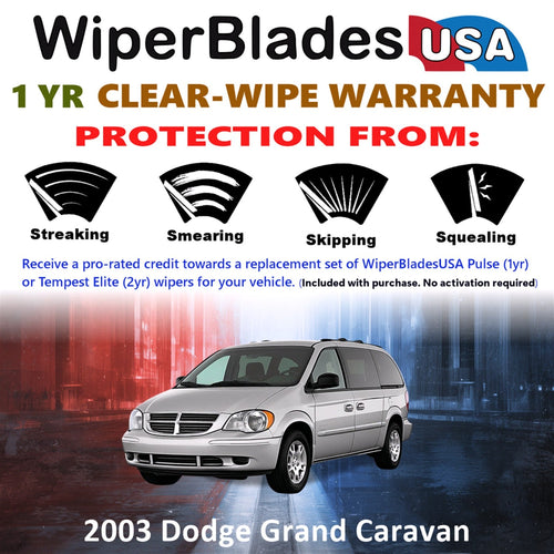 2003 Dodge Grand Caravan Wiper Blades w/1yr Wear Warranty (Set of 2) Wipers-1