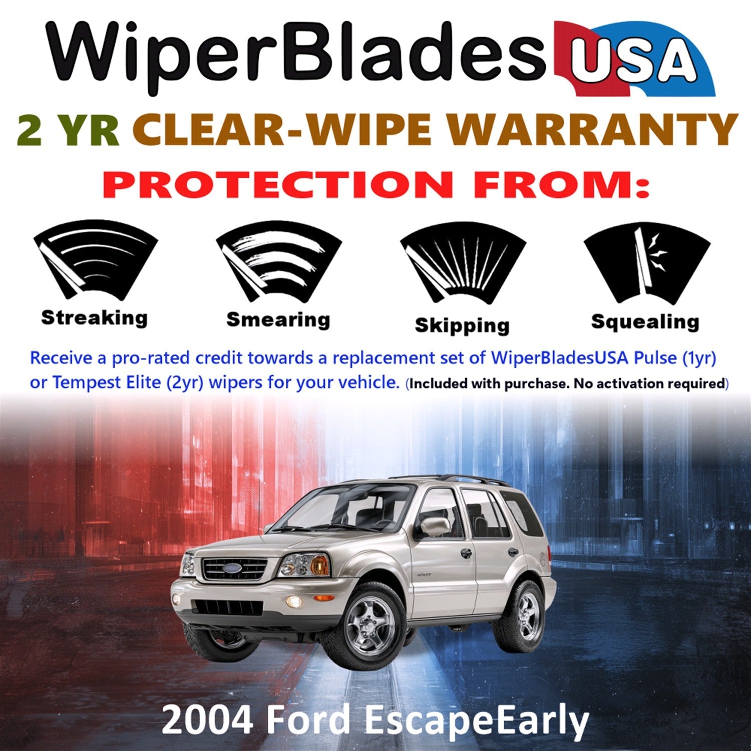 2004 Ford Escape (Early) Wiper Blades w/2yr Warranty (Set of 3) w/Rear Wipers-1