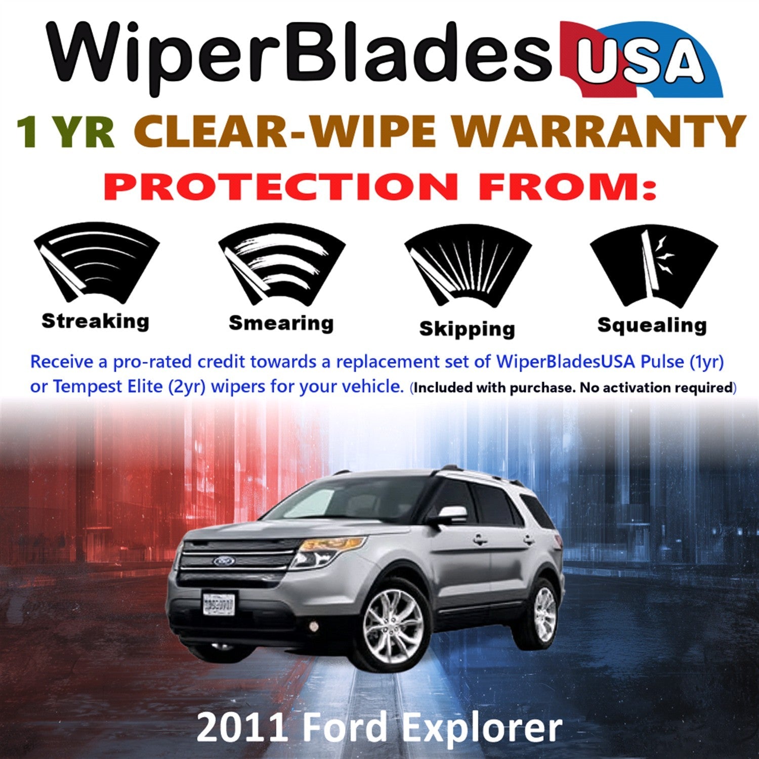 2011 Ford Explorer Wiper Blades Set w/1yr Warranty (Set of 2) Pulse Beam Wipers-1