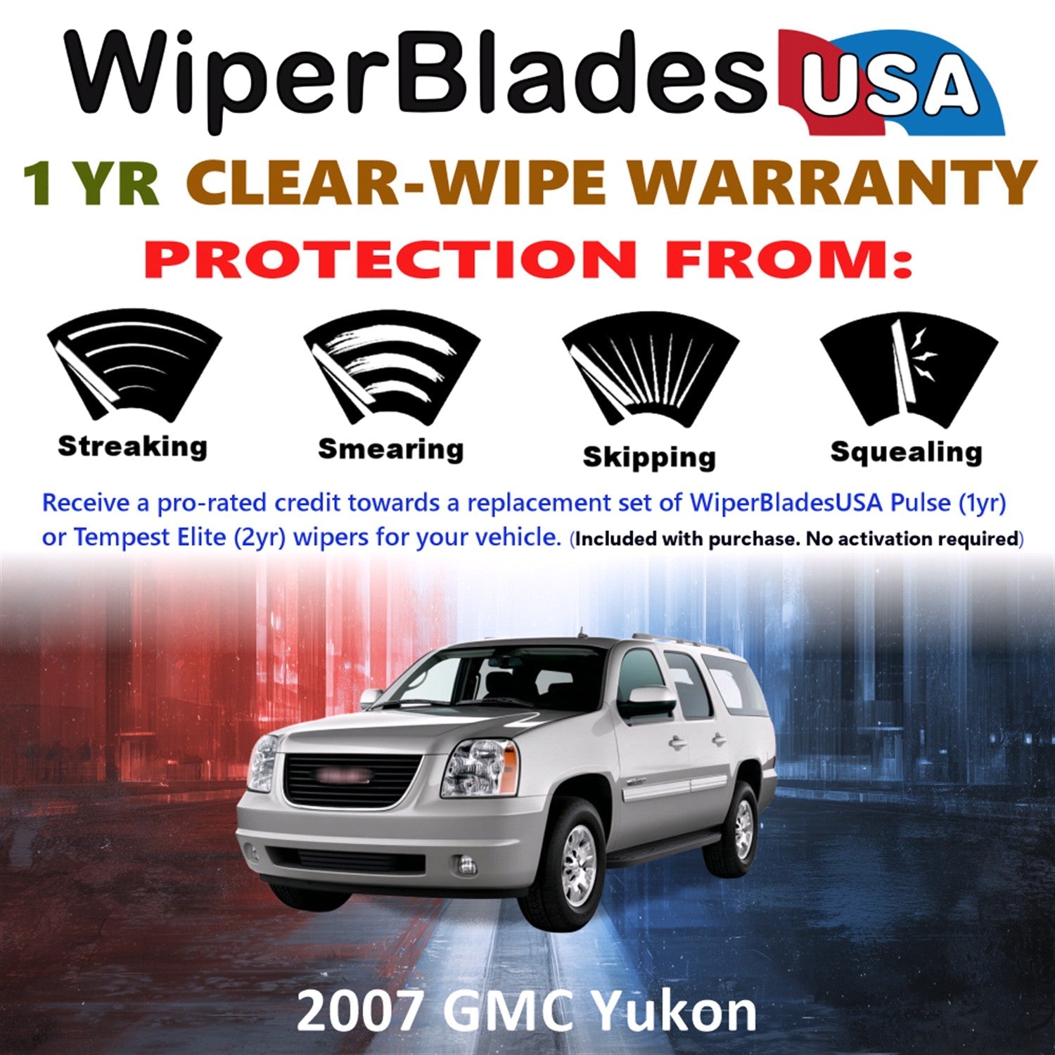 2007 GMC Yukon Wiper Blades Set w/1yr Wear Warranty (Set of 2) Pulse Beam Wipers-1