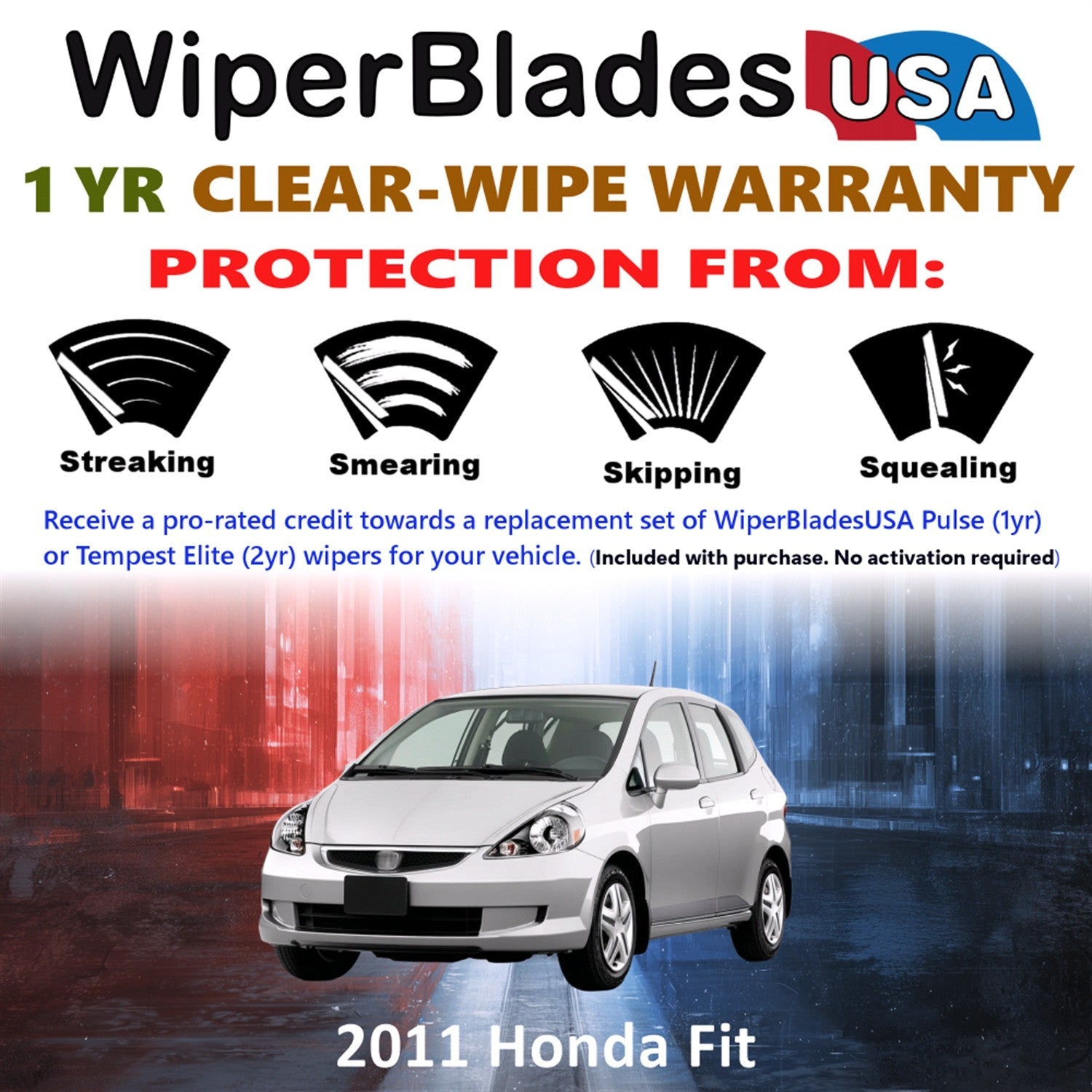 2011 Honda Fit Wiper Blades w/1yr Wear Warranty (Set of 3) w/Rear Wipers-1